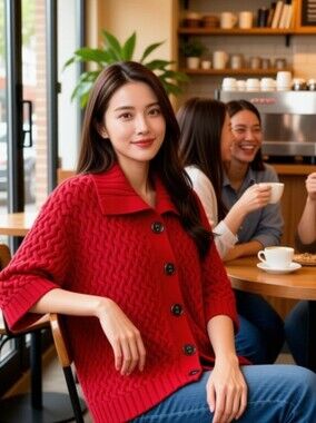 Style & Co. Red Cable-Knit Button-Down Wide Short Sleeved Cardigan Sz Small
